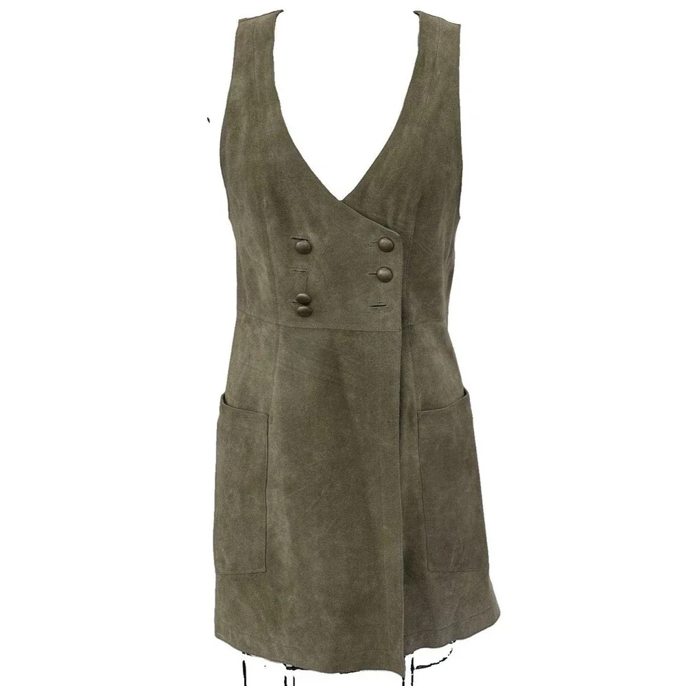 Free People Suede Mini Dress Women Sz 4 Green Genuine Suede Boho Festival GUC - Picture 14 of 14